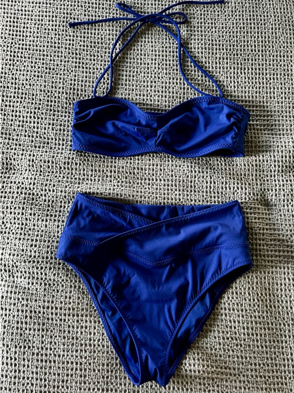 Fabletics Royal Blue Bandeau Swim Top & High-Waisted Cross Over Swim Bottom